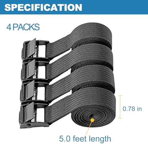 Adjustable Cam Buckle Lashing Straps, Tie Down Straps, 4 Pack, Black