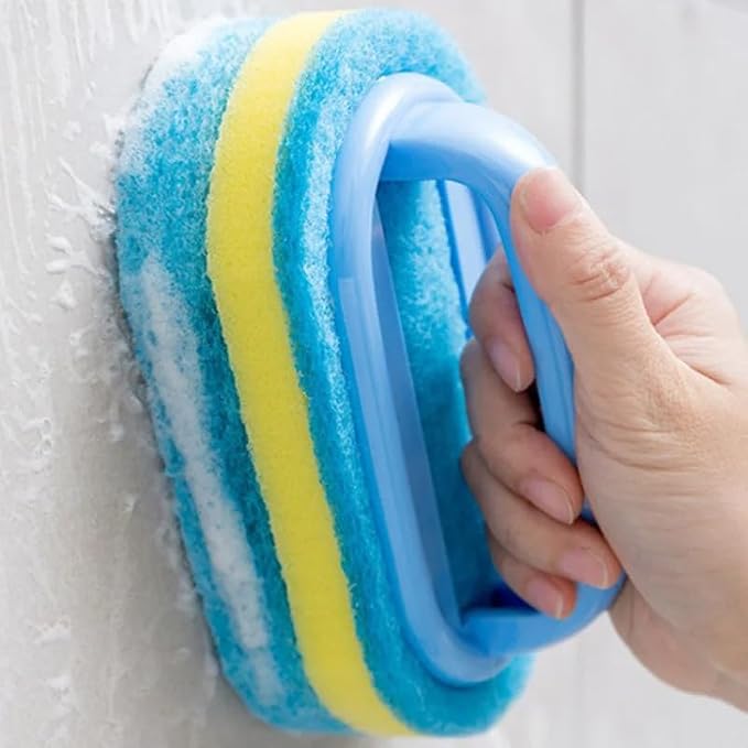 Thickened Cleaning Brush with Handle Household Cleaning Tool Kitchen Sponge Scrubber Bathtub for Toilet Tile Shower Wall Sink Floor Scrubbing (Blue)
