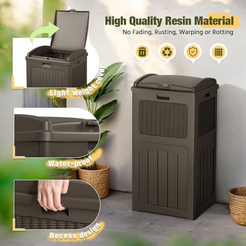 Devoko 33 Gallon Outdoor Trash Can, Hideaway Garbage Bins with Tiered Lid
