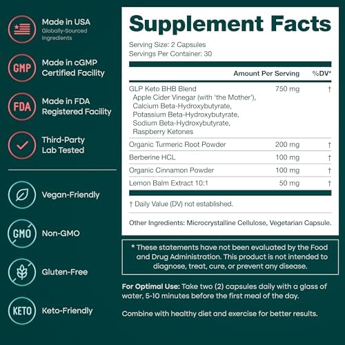 GLP-1 Supplement for Appetite Support with BHB Ketones, ACV, Berberine HCL