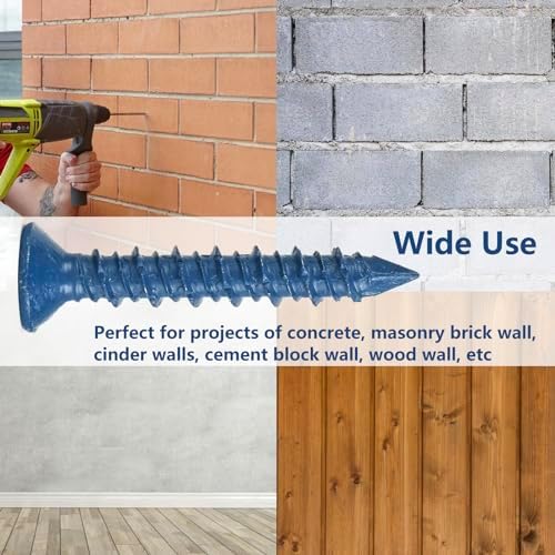 3/16" x 1-1/4" Concrete Screws, Anchoring to Masonry, Brick, Block, Cement or Stucco, 30PCS