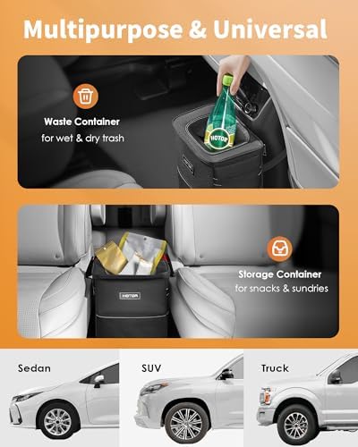 HOTOR Car Trash Can, Leakproof Car Organizer, 2-Gallon, Black