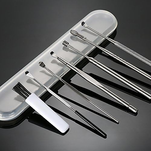 7 Pcs Ear Pick Earwax Removal Kit, BetyBedy Ear Cleansing Tool Set, Ear Curette Ear Wax Remover Tool with Cleaning Brush and Storage Box, Sliver
