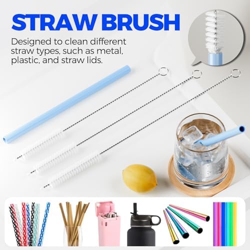 Holikme 6 Pack 4 in 1 Cup Lid Cleaning Brush 3 Straws Bottle Brush,Black