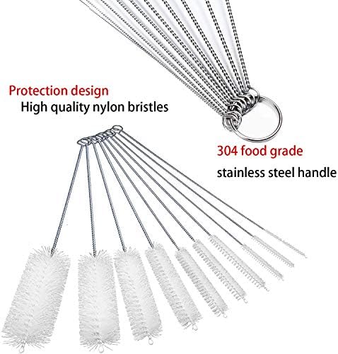 Long Straw Brush, Nylon Pipe Tube Cleaner 8-ihch 10 Different Diameters Set of 10