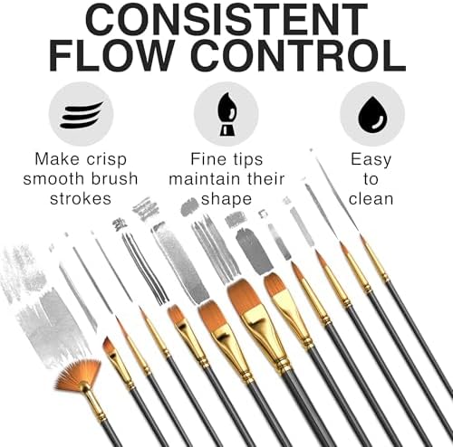 Professional Artist Paint Brush Set of 12 - Acrylic Painting Brushes Kit
