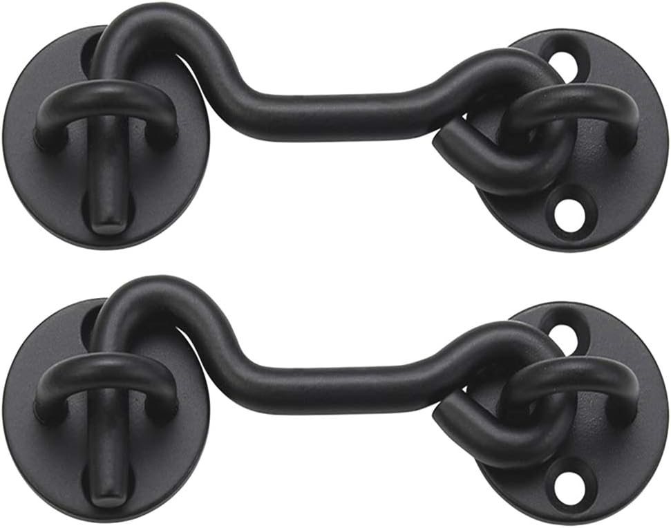 Raswik 4" Privacy Hook and Eye Gate Door Latch, Easy Barn Door Lock, Black