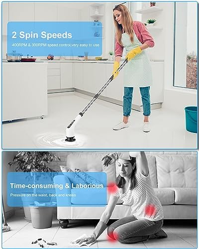 Electric Spin Scrubber, Bathroom Shower Cleaning Brush with Long Handle