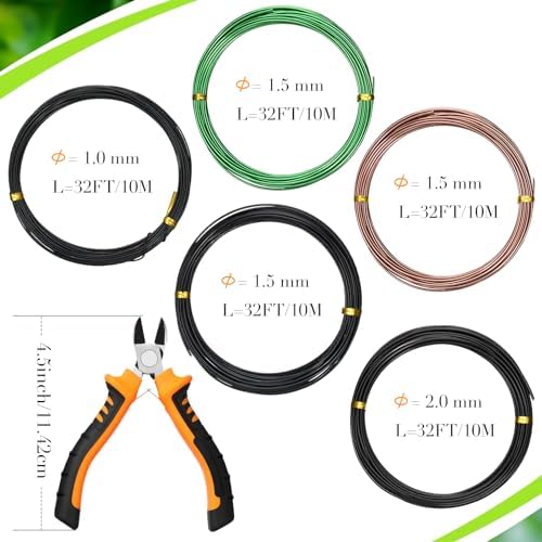 Mudder 5 Roll Bonsai Training Wire Aluminum 1/1.5/2.0mm Classic