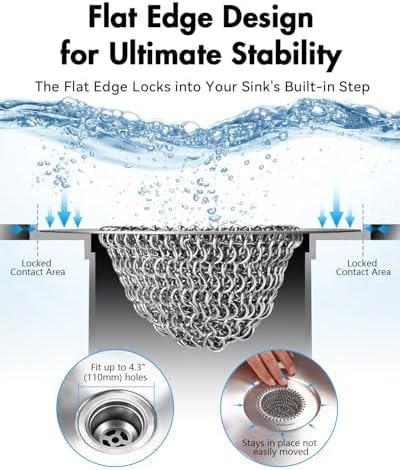 WOKDADA Reversible Kitchen Sink Drain Strainer, Anti-Clog Flat Edge Design