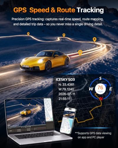 Icesky 4K Dash Cam Front and Rear Left Right with GPS, 20MB/s WiFi 6