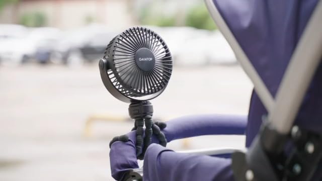 Gaiatop Mini Portable Stroller Fan, Small Clip on Fan 3 Speed Rechargeable