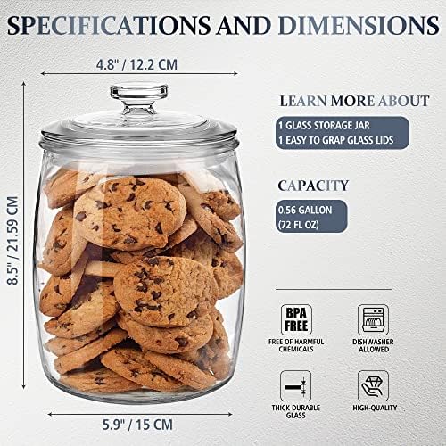Folinstall Wide Mouth Glass Jar with Airtight Lid, 1/2 Gal Clear Container