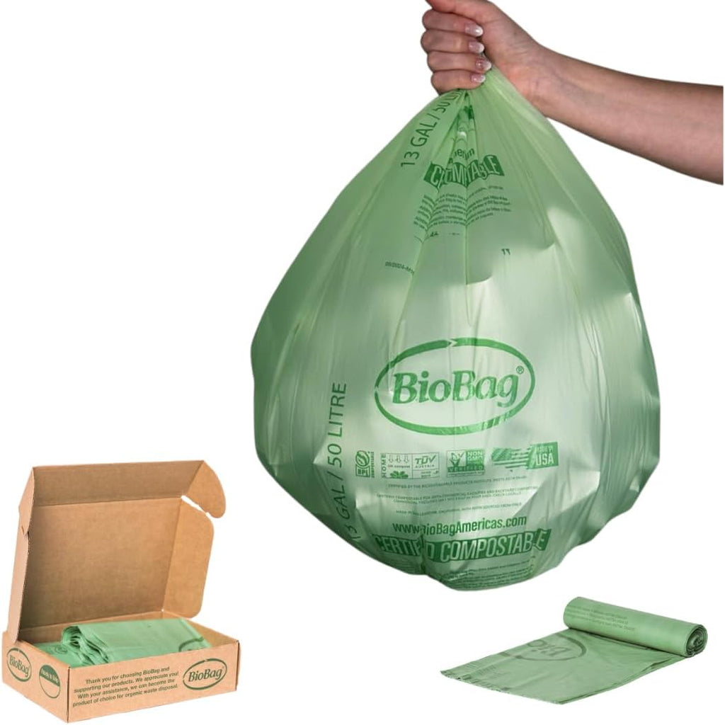 2.6 Gallon Compostable Food Scrap Bags by BioBag, 100 Count, BPI Certified, Meets ASTM D6400 Standards, Made in USA, Kitchen Counter Bin Liners