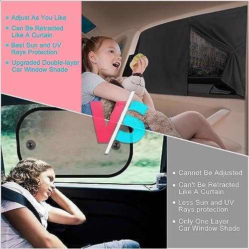 Car Window Shades, 2 PCS Magnetic Double Layer Auto Sun Shade for Side Windows Privacy Full Covers/Half Shade Options Back Car Window Curtains for Baby Protection