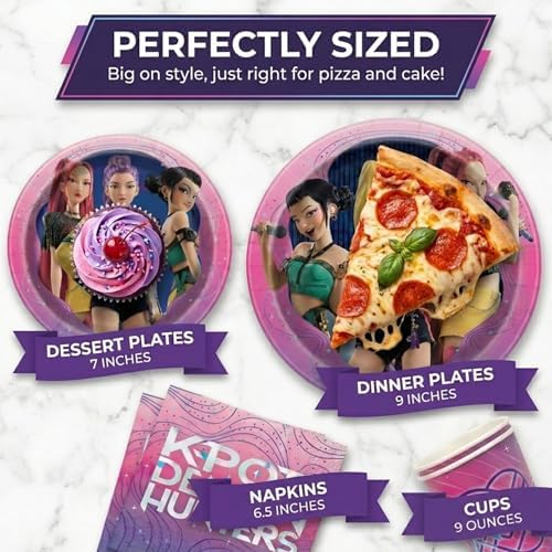KPop Demon Hunters Birthday Decorations - Plates and Napkins, Cups, Forks