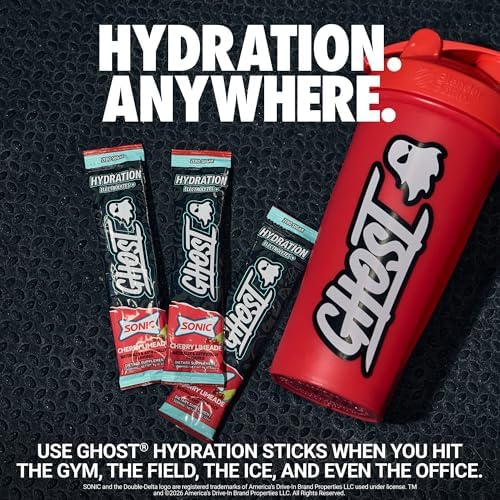GHOST Hydration Sticks, 24 Electrolyte Powder Packets, Sonic Cherry Limeade