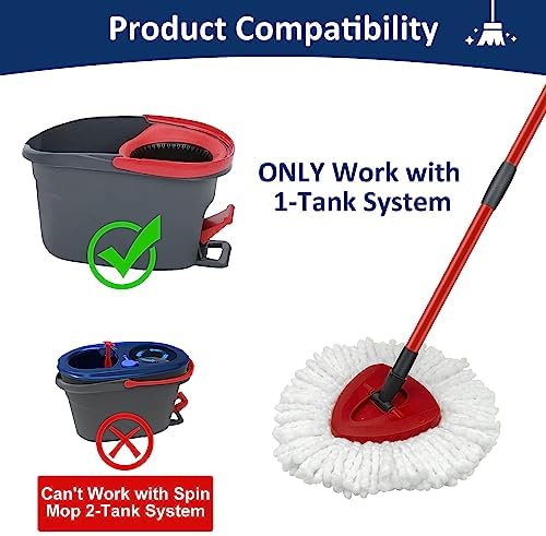 Mop Replace Heads Mop Handle and Base Replacement for O Cedar EasyWring 1-Tank Spin Mop System, 2 Microfiber Mops Refills, 4-Section Iron Mop Handle 30-58Inch and 1 Mopping Heads Cover Set (No Bucket)