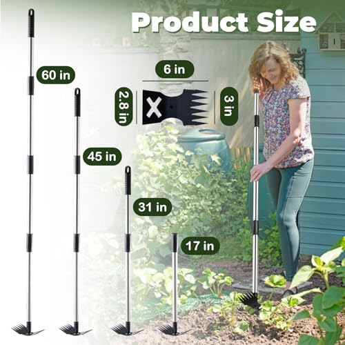 NICOFPHY Weed Puller Tool with Long Handle, Heavy Duty Garden Hoe and Rake