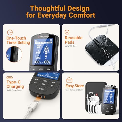 Comfytemp 4 Outputs FSA TENS Unit Muscle Stimulator to Cover Multiple Parts