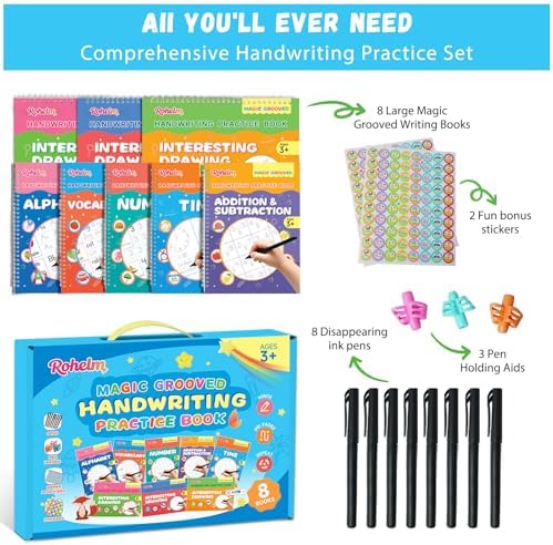 Magic Grooved Writing Practice, 8 Reusable Handwriting Books for Kids 3-8
