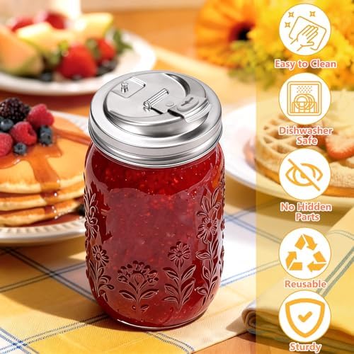 Wide Mouth Mason Jar Drinking Lids, Stainless Steel Sip Lid, 2 Pcs