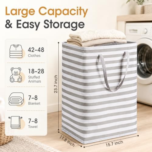 2 Pack Large Laundry Baskets, Laundry Hampers, Freestanding Waterproof Collapsible Clothes Basket with Easy Carry Handles in Laundry Room Bathroom Bedroom Dorm,Grey,75L