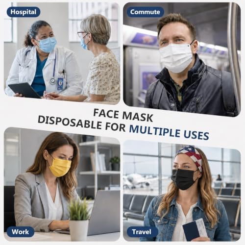 Disposable Face Masks for Adults, FSA Eligible HSA, 4 Ply 50 Pack