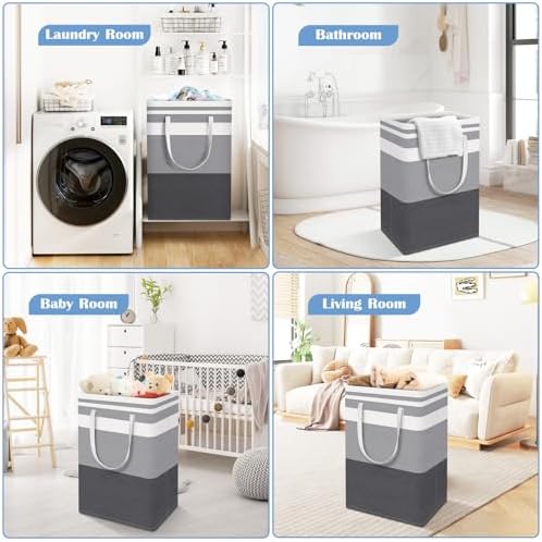 BlissTotes 3-Pack Laundry Basket, Collapsible Laundry Hamper, Grey, 75L