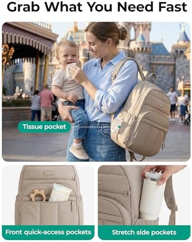 BAGSMART Baby Diaper Bag with Waterproof Pad, Camel