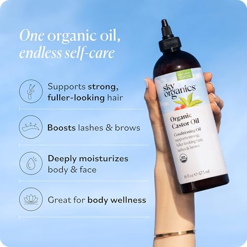 Sky Organics Organic Castor Oil 16oz, Pure, Cold Pressed and Hexane Free
