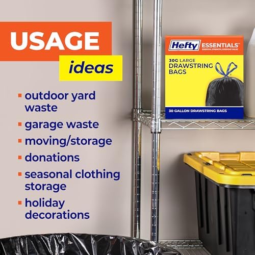 Hefty Essentials 30 Gallon Trash Bags, Black, Unscented, 56ct