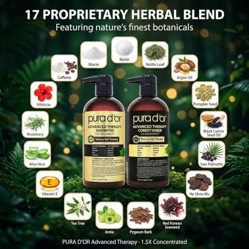 PURA D'OR Advanced Therapy Biotin Shampoo & Conditioner Set, 16oz x2
