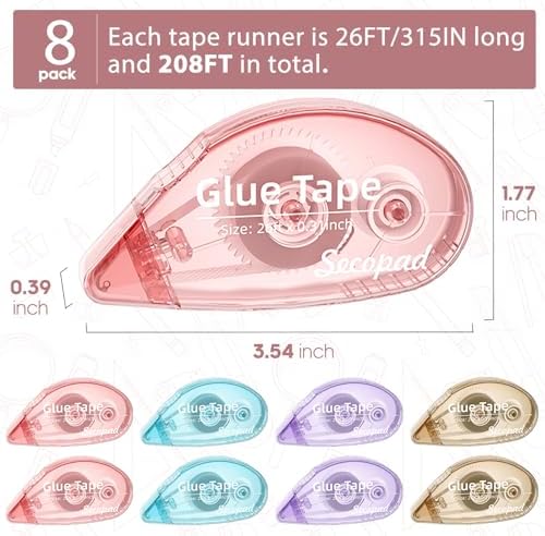 Secopad Scrapbook Tape, 8 Pack Glue Tape, Light-Colored Shell