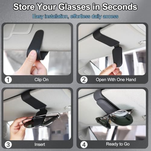 Magnetic Leather Sunglass Holder for Car, Eyeglasses Clip for Visor(Black)