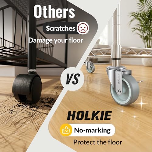 HOLKIE Stem Casters Wheels Set of 4 Standard US 3/8"-16 x 1-1/2" with Brake