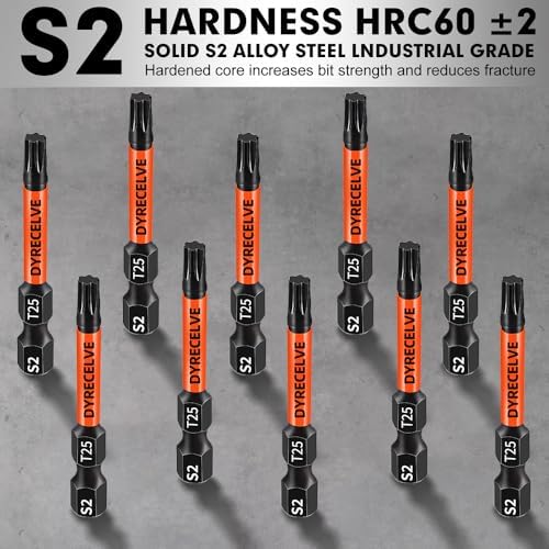 DYRECELVE 10-Pack T25 Torx Bits for Impact Driver, T25 Bit Magnetic 2-Inch