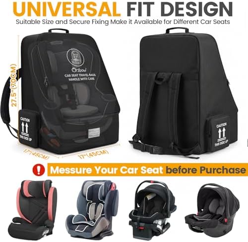 Orzbow Padded Car Seat Travel Bag for Airplane, Carseat Backpack Bag, Black