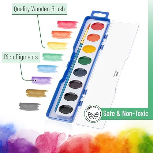 Mr. Pen- Washable Watercolors, 2 Pack, 8 Colors with Paint Brush