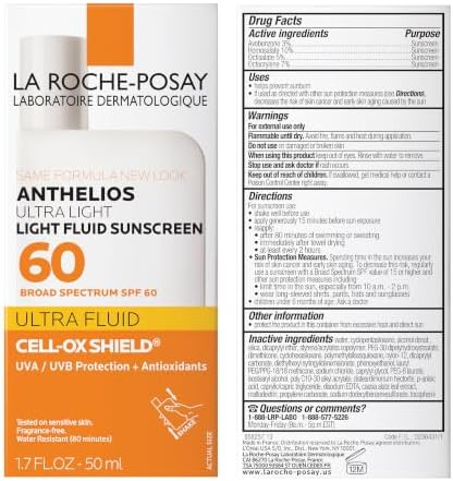 La Roche-Posay Anthelios Ultra Light Fluid Sunscreen for Face SPF 60, 1.7oz