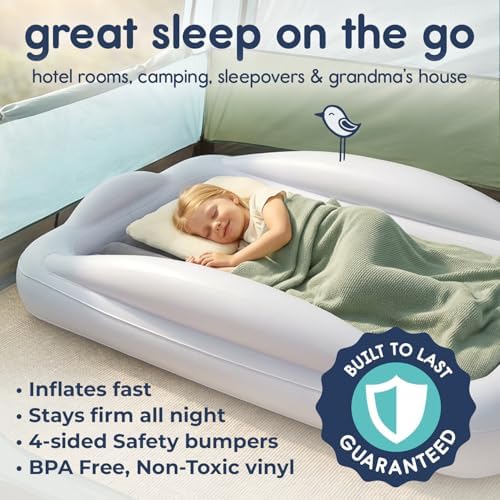 Hiccapop Inflatable Toddler Travel Bed with Safety Bumpers 4-Sided, Grey