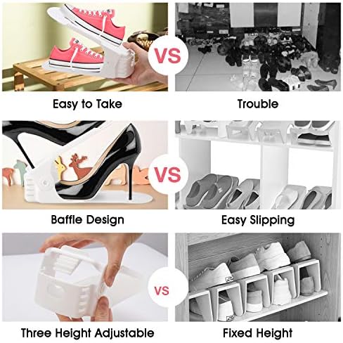 Neprock Shoe Slots Organizer, 20 Pack Adjustable Shoe Rack Stacker Storage Space Saver, Double Deck Shoe Rack Holder for Closet Organization (White)