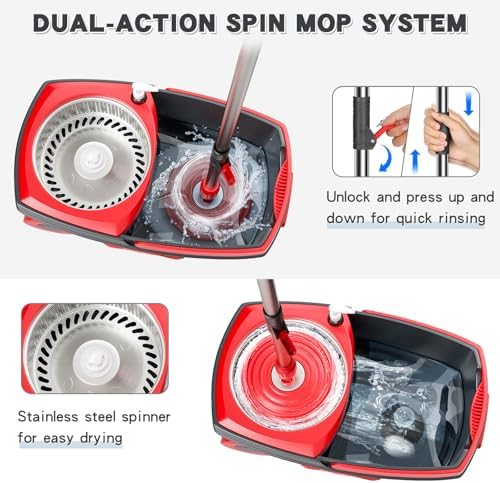 Spin Mop and Bucket Set with 6 Microfiber Heads, Dark Grey