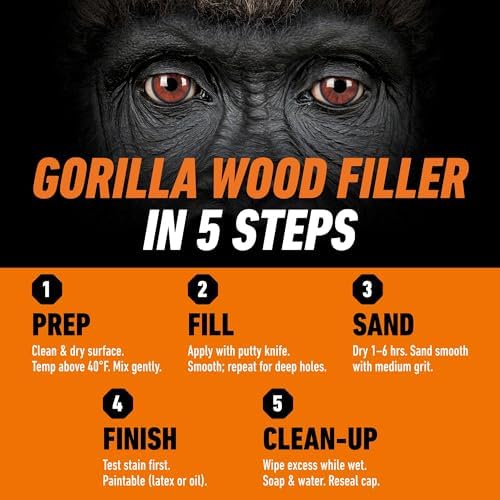 Gorilla All Purpose Wood Filler, Natural Finish, 16 oz Tub, 1-Pack