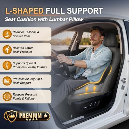 Allaboutsla Car Seat Cushion with Lumbar Support Pillow, Car Back Support