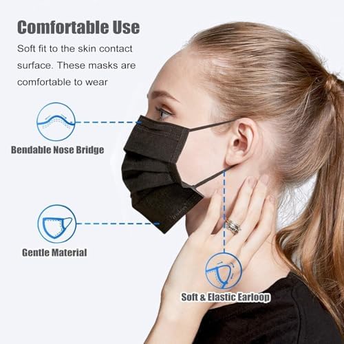 LEMENT 100 Pcs Disposable Face Masks,3 Ply Face Masks Black Disposable Mask