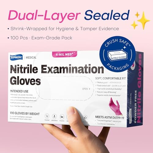 Supmedic 4 Mil MED+ Nitrile Exam Gloves, Latex & Powder-Free Orchid 100 Ct