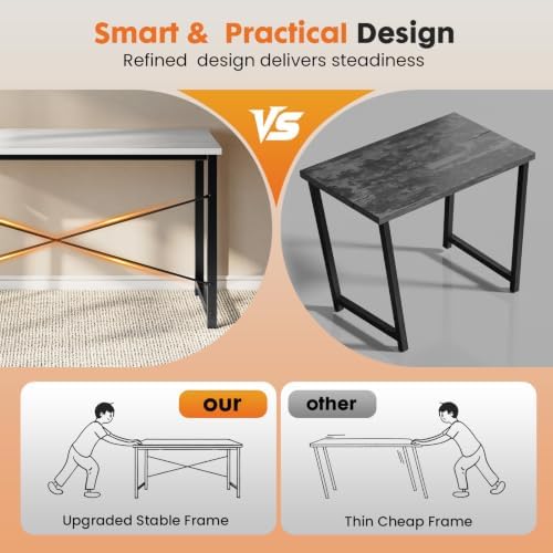 Sweetcrispy 32-Inch Small Computer Desk for Bedroom, Modern White