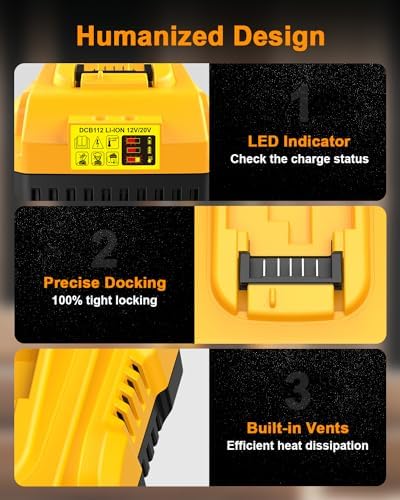 DCB112 Charger Replacement for Dewalt Battery Charger Compatible with Dewalt 12V 20V Max Battery DCB201 DCB204 DCB205 DCB206 DCB120 DCB127 DCB112 DCB115 DCB118 DCB107 DCB105 DCB102 (Yellow)