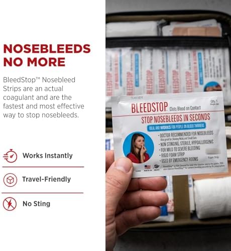 BleedStop™ Nosebleed Strips – Fast Acting Blood Coagulant Foam Inserts – Helps Clot Blood on Contact – Non-Stinging Sterile Hypoallergenic for Mild to Heavy Nosebleeds